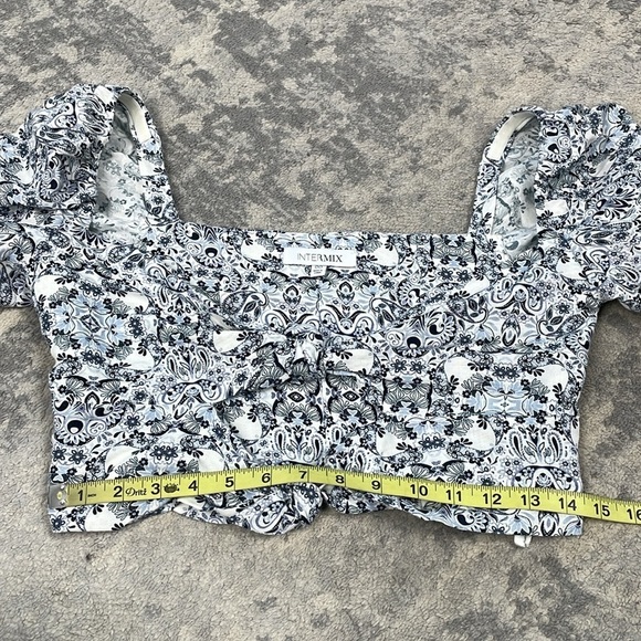 Intermix Janella Two Tie Crop Top Floral Paisley Knot Cut Out Linen Sz 00 - Picture 9 of 13
